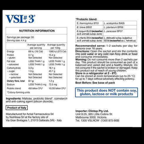Image of VSL #3 30 Sachets nutritional information
